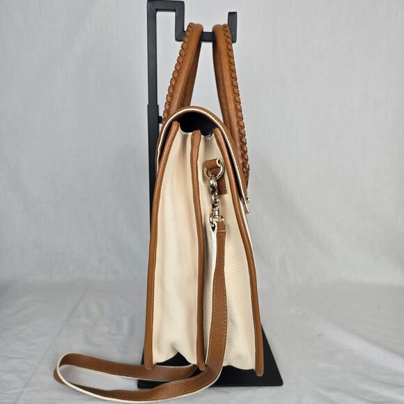 DKNY Leather Laptop Travel Business Bag Cream Beige Double Handles & CB Strap - Picture 7 of 16